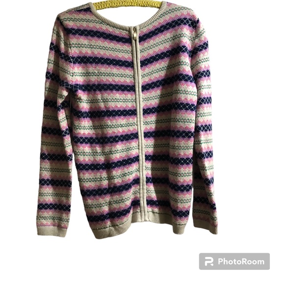 Fair Isle Cardigan Pink, Cream, Lavender Full Zip M Talbots - Picture 1 of 5